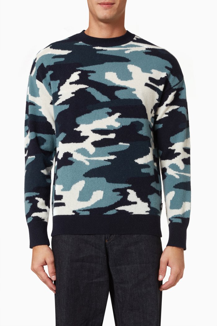 

Camouflage Sweater in Wool & Cashmere Knit, Blue