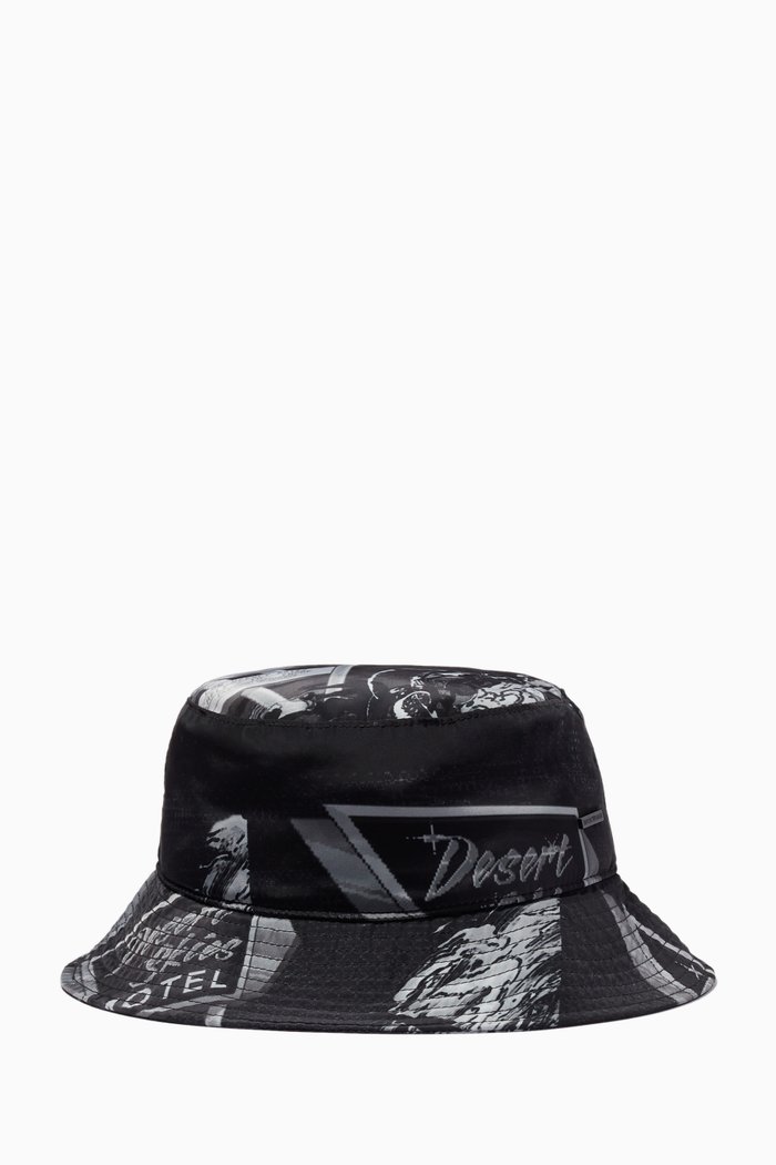 

Printed Bucket Hat in Nylon, Black