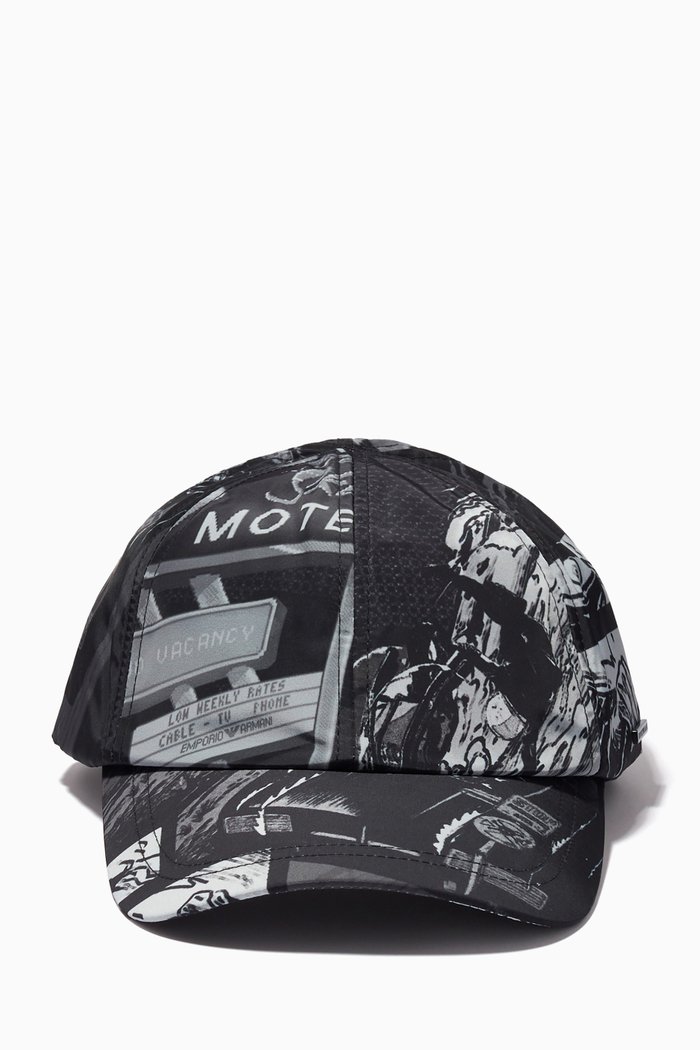 

Printed Baseball Cap in Nylon, Black