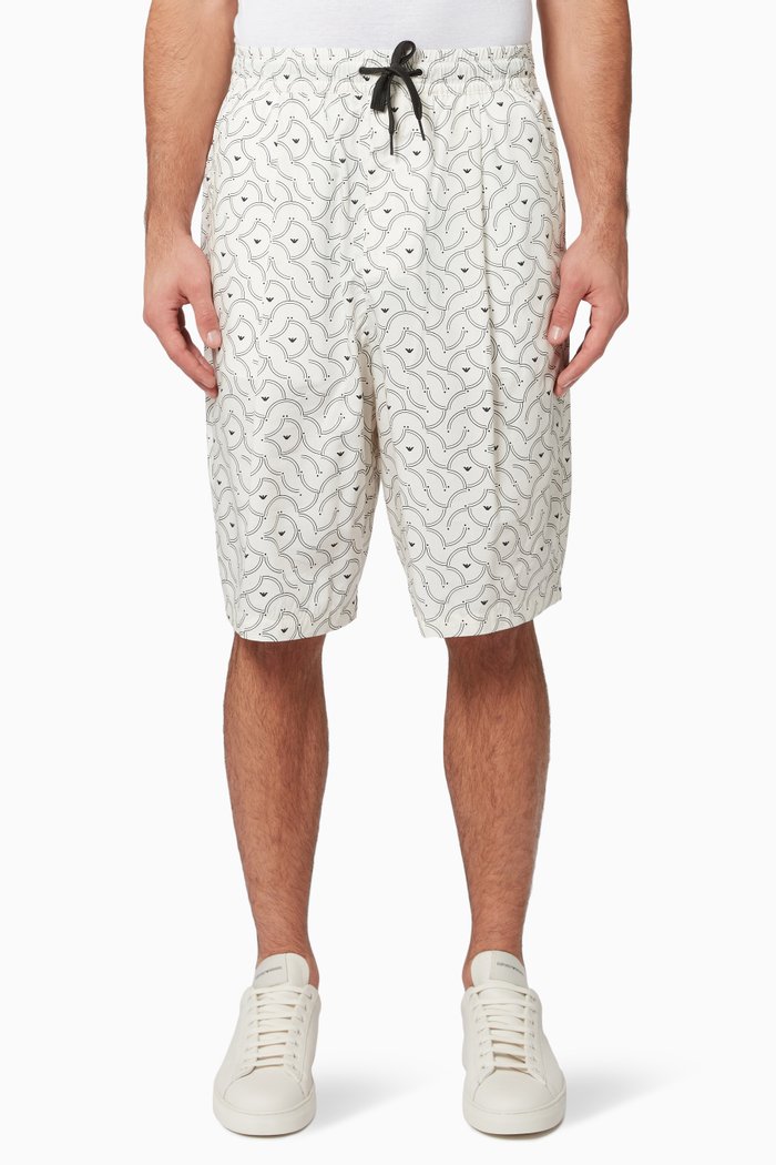 EA Geometric Print Shorts in Modal, White