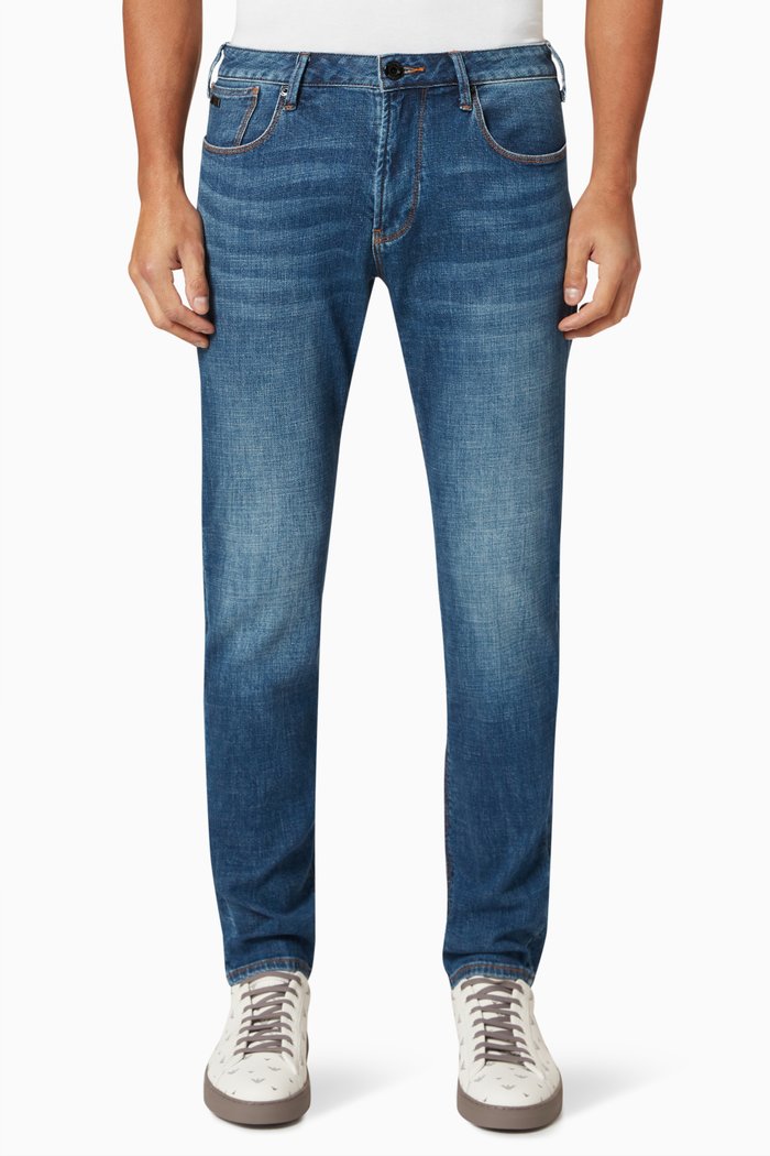

Mid Wash Slim-fit Jeans in Cotton Denim, Blue