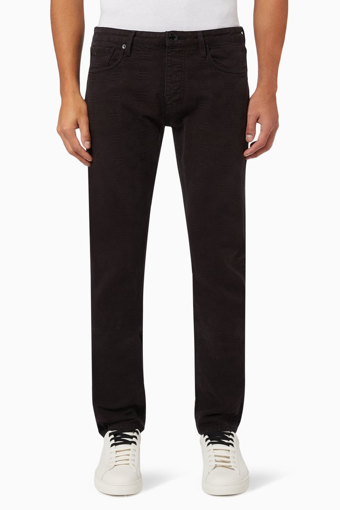 

Slim Fit Jeans in Cotton Jacquard, Black