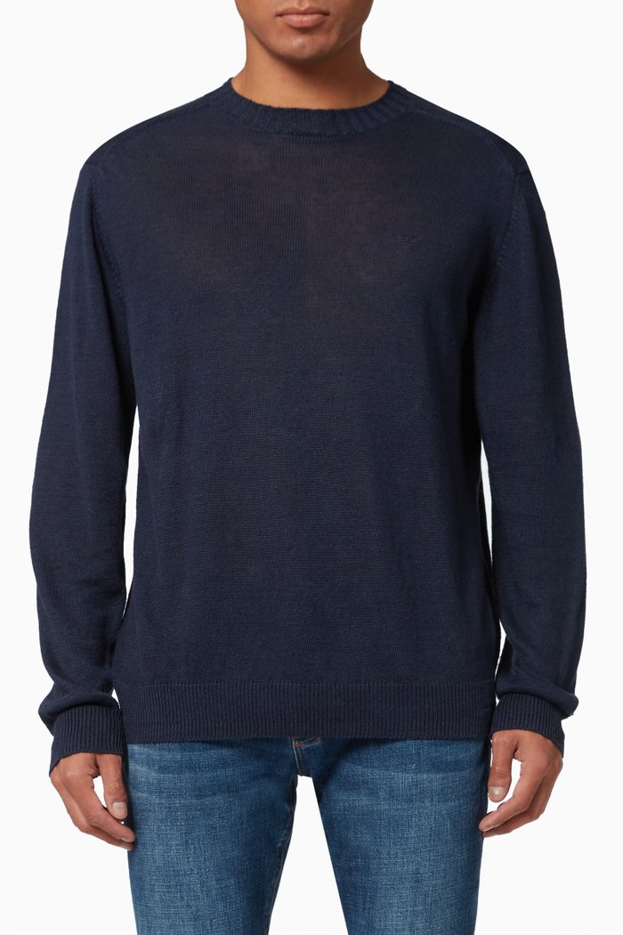 

EA Micro Eagle Sweater in Plain-weft Linen, Blue