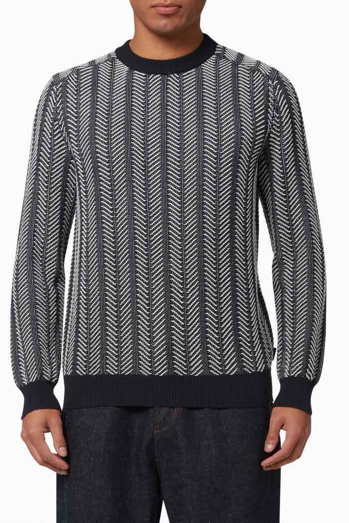 

Chevron Sweater in Cotton Knit, Blue