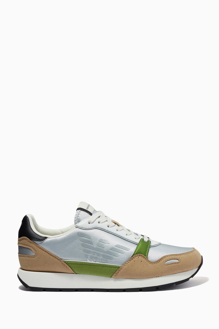 

Ally Contrast Sneakers in Suede & Leather, Neutral