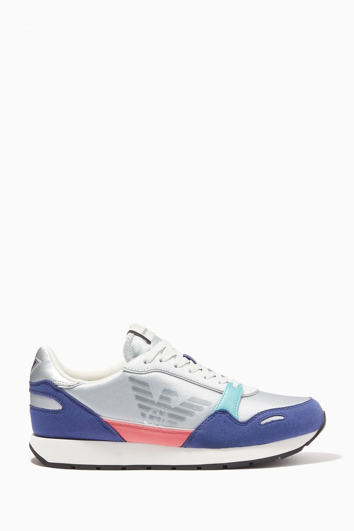 

Ally Contrast Sneakers in Suede & Leather, Blue