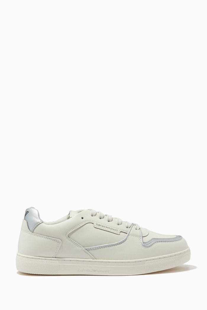 

EA Metallic Trim Sneakers in Leather, White