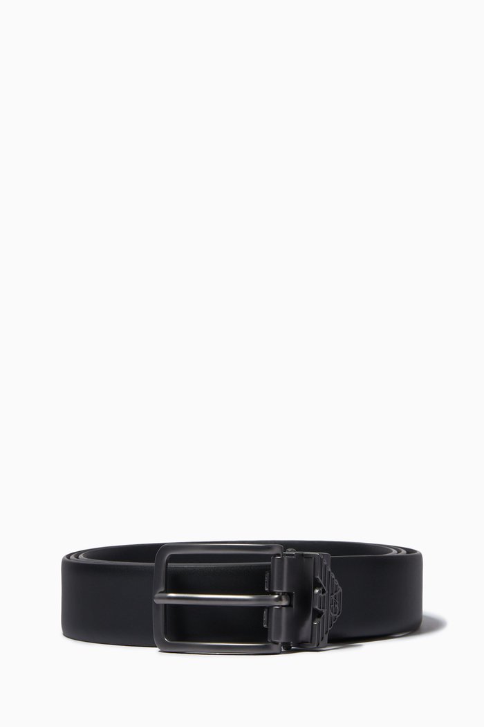 

Eagle Logo Metal Pin-Buckle Belt in Leather, Black