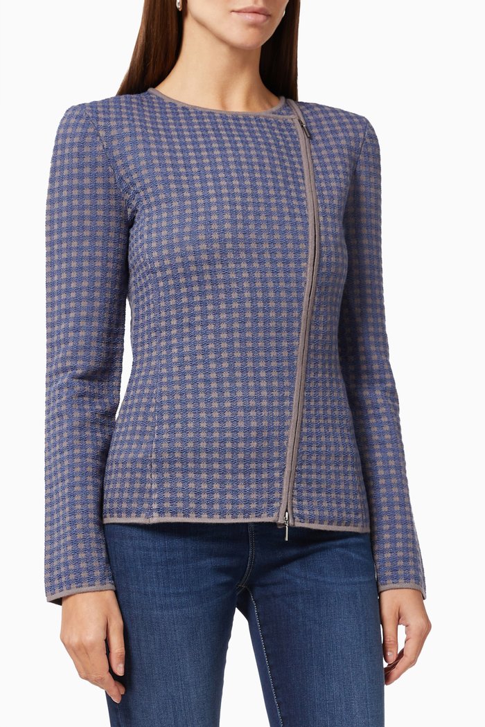 

Checkered Blazer Jacket in 3D Jacquard, Blue