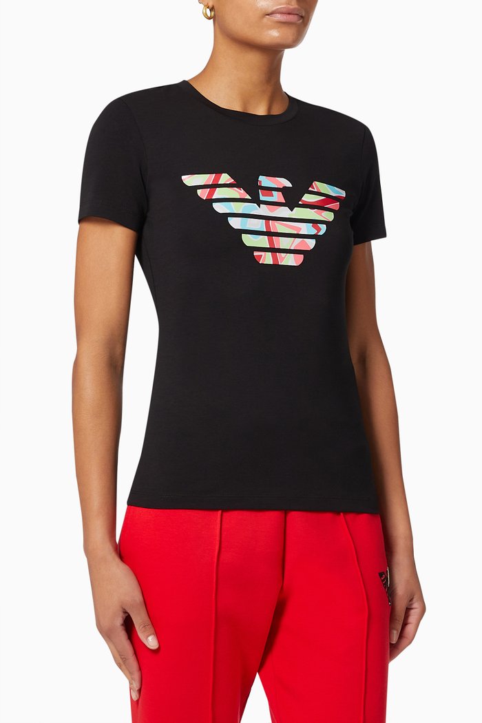 

Patterned Macro Logo T-shirt in Jersey, Black