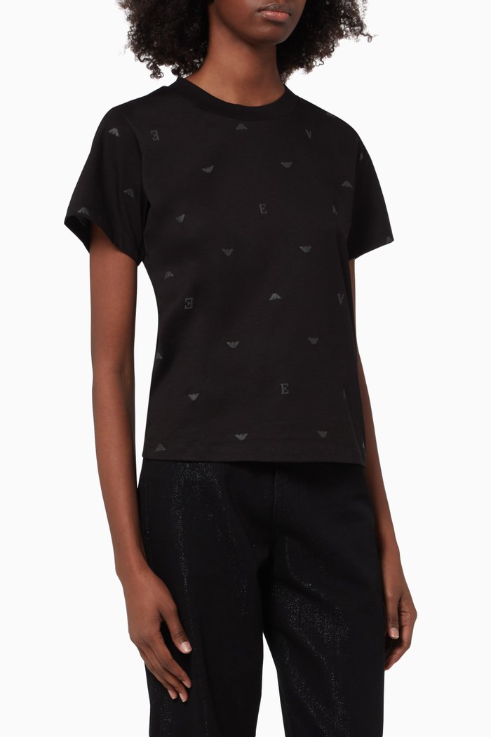 EA Micro Eagle T-shirt in Mercerized Cotton Jersey, Black