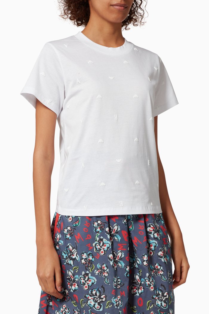 EA Micro Eagle T-shirt in Mercerized Cotton Jersey, White