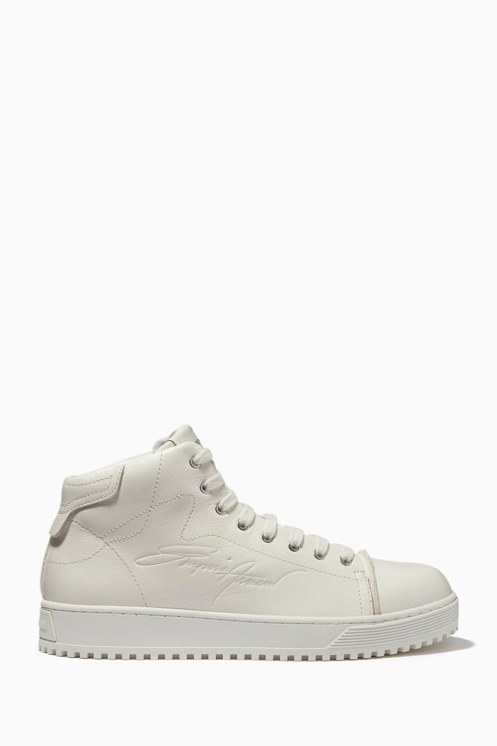 

High-Top Sneakers in Calf Leather, Neutral