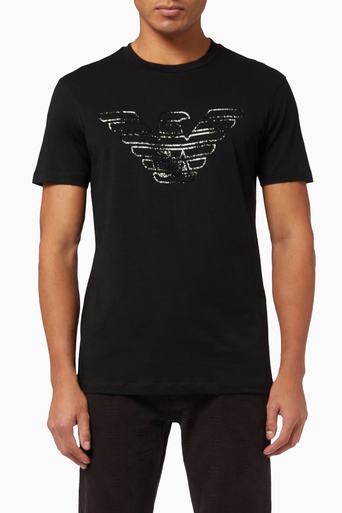 

EA Metallic Eagle T-shirt in Cotton Jersey, Black