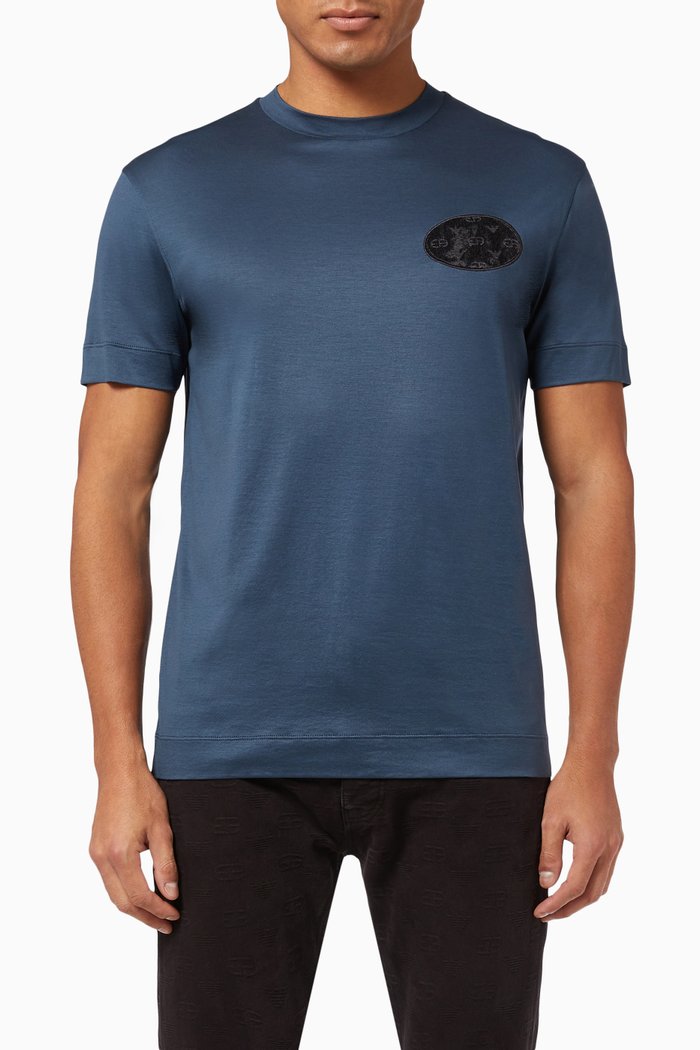 

Oval Logo Patch T-Shirt in Cotton Jersey, Blue