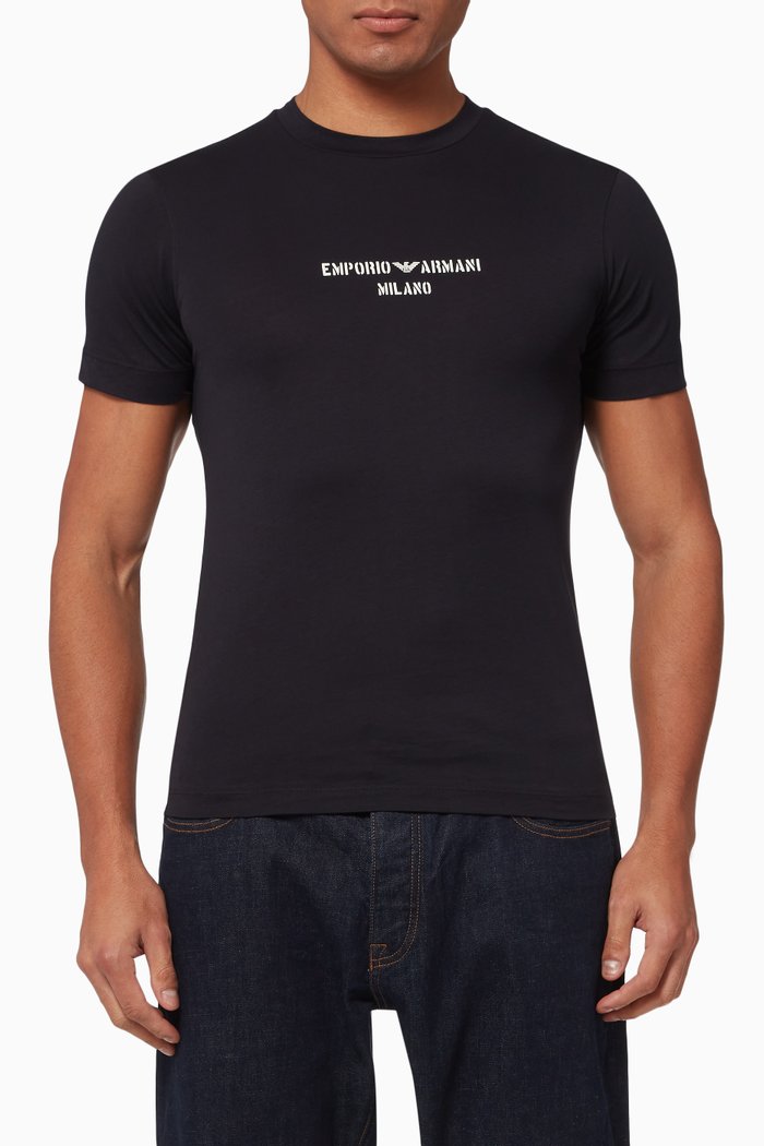 

EA Micro Logo T-shirt in Cotton Jersey, Blue