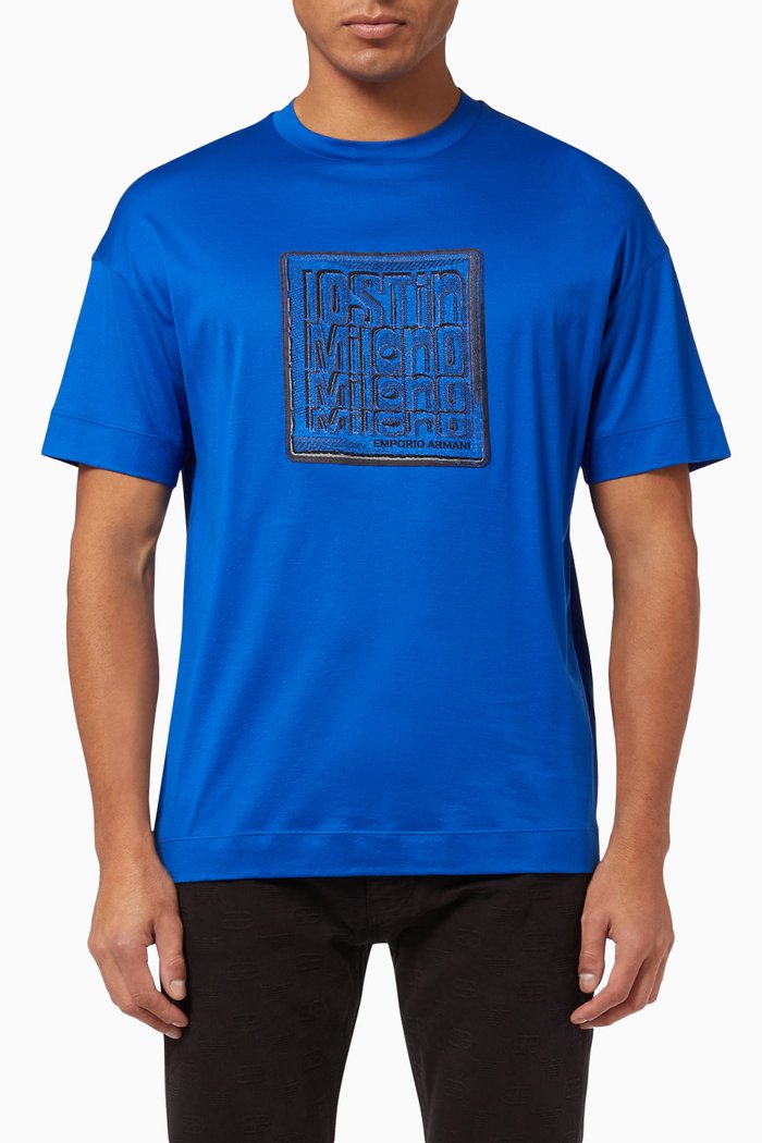 10STIN Milano Patch T-shirt in Cotton Jersey, Blue