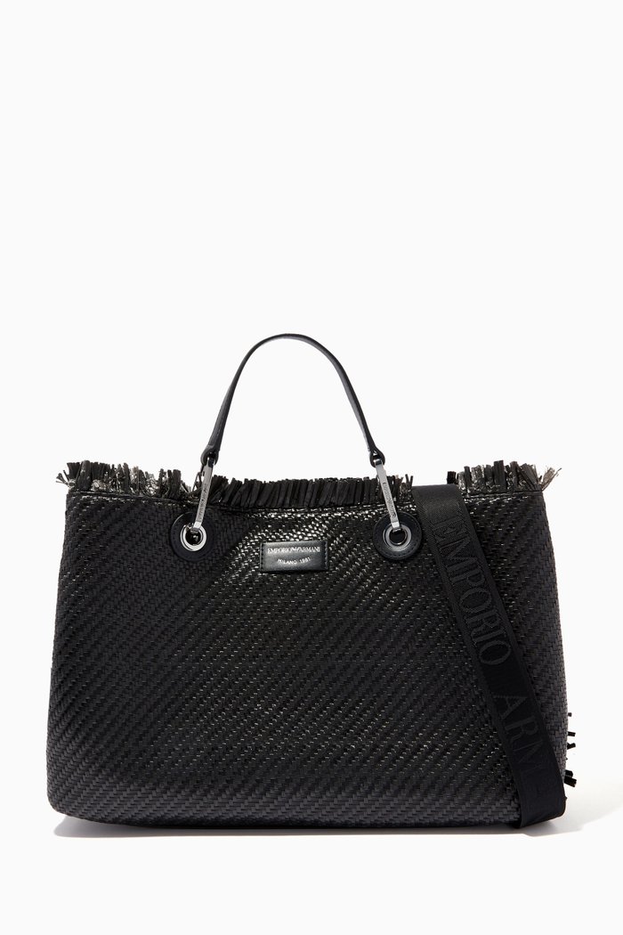 

My EA Medium Tote Bag in Straw, Black