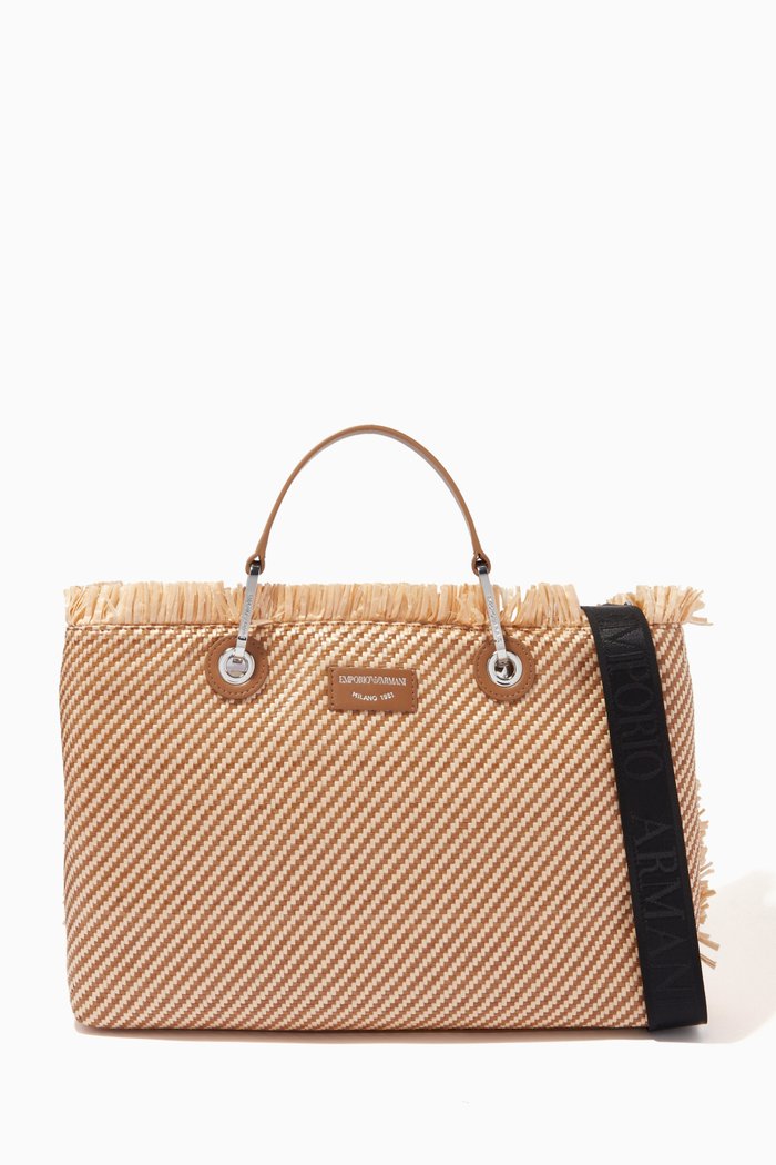 

My EA Medium Tote Bag in Straw, Brown