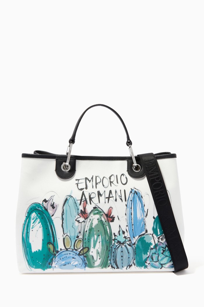 

My EA Cactus Medium Tote Bag in Canvas, Blue