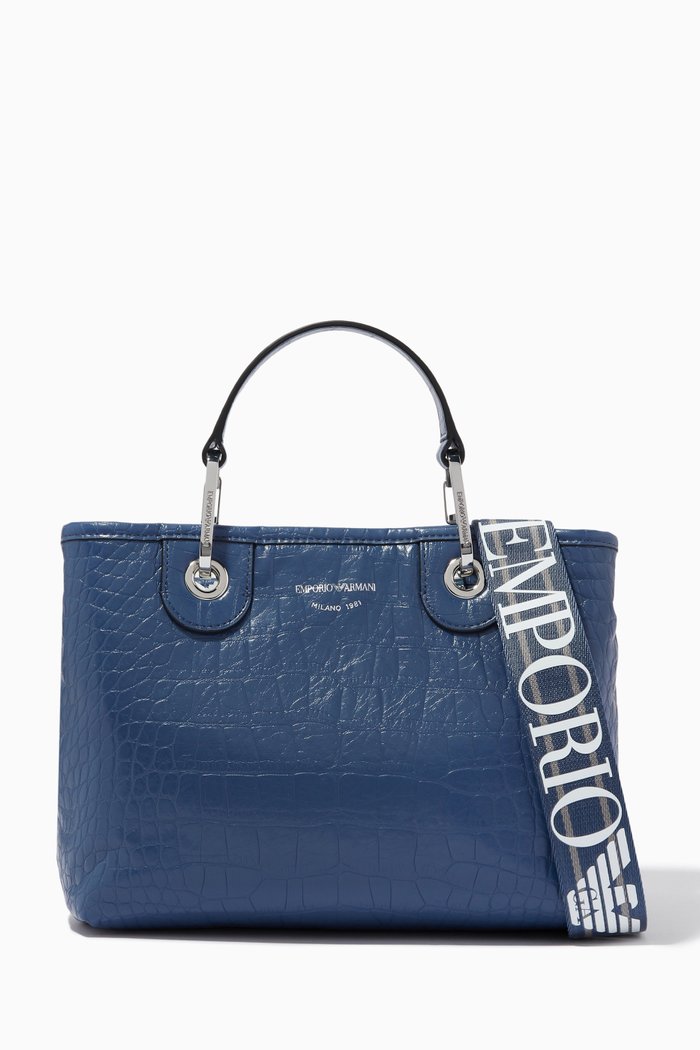 My EA Small Tote Bag in Coconut-print Leather, Blue