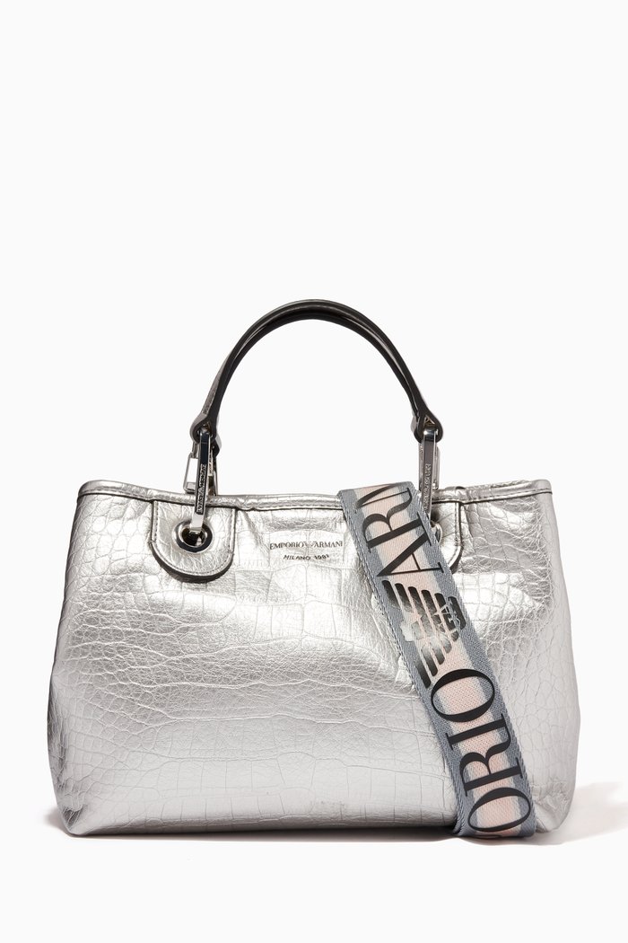 

My EA Small Tote Bag in Coconut-print Leather, Silver