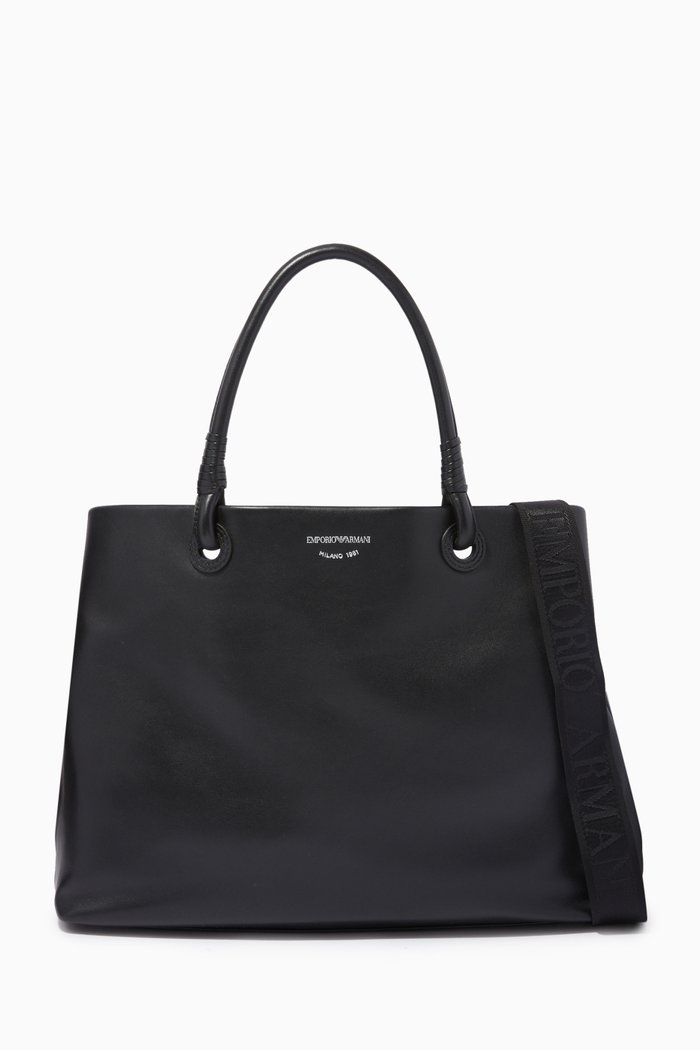 

My EA Tote Bag in Lambskin Leather, Black