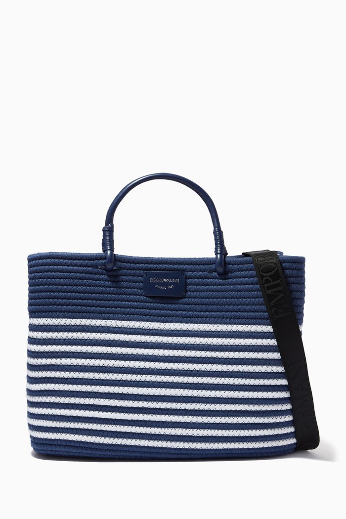 

Medium Tote Bag in Striped Rope, Blue