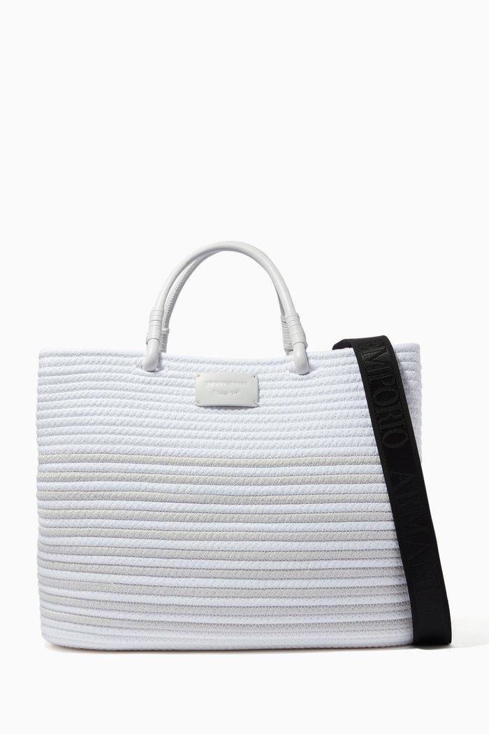 

Medium Tote Bag in Striped Rope, White