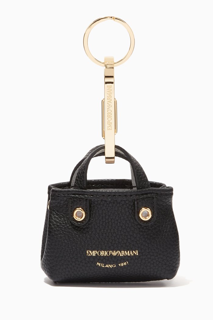 

My EA Mini Bag Key Ring in Faux Leather, Black