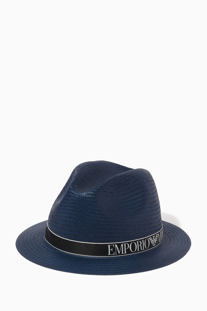 

Ribbon Trim Fedora Hat in Raffia, Blue
