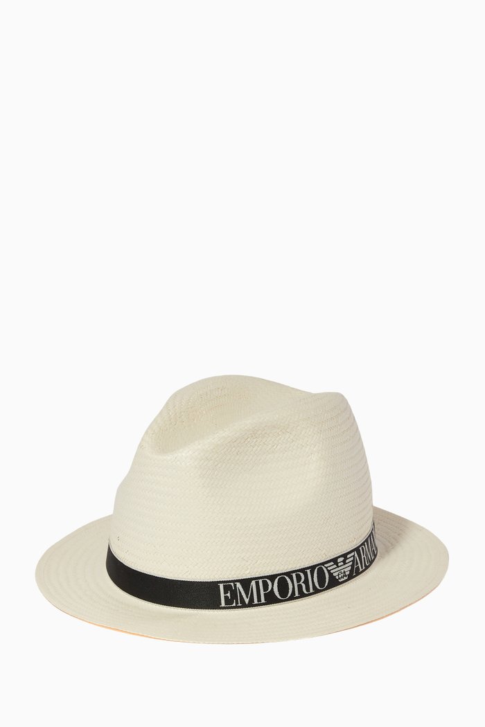 

Ribbon Trim Fedora Hat in Raffia, Neutral