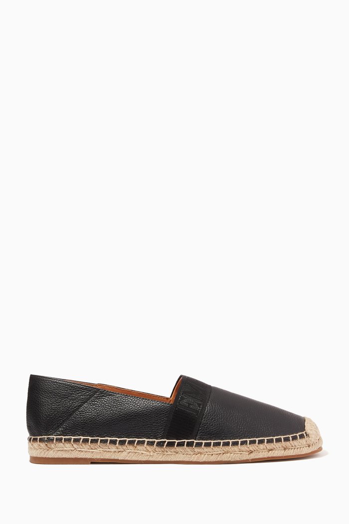 

EA Logo Tape Espadrille in Tumbled Leather, Black