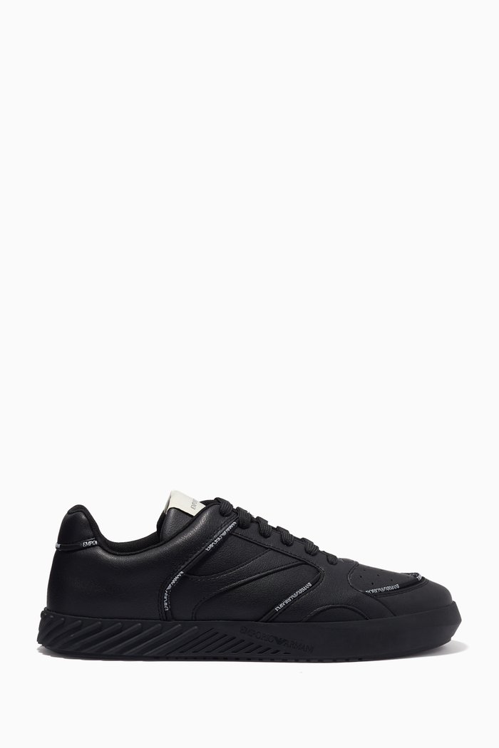 

Logo Sneakers in Tumbled Leather, Black