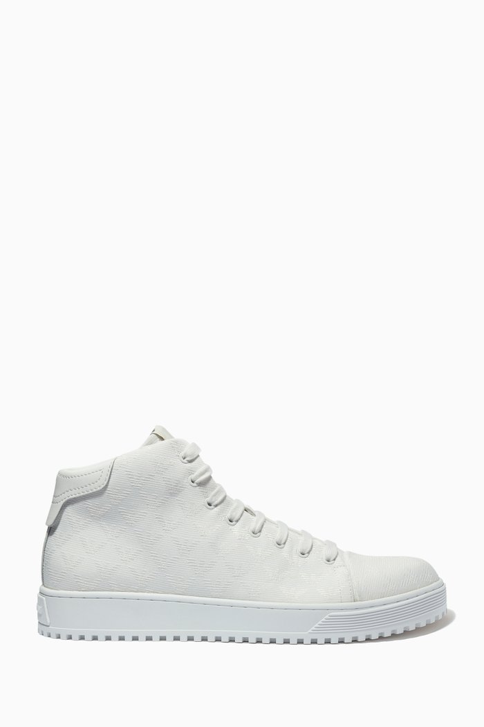 Eagle Logo High Top Sneakers in Canvas, White