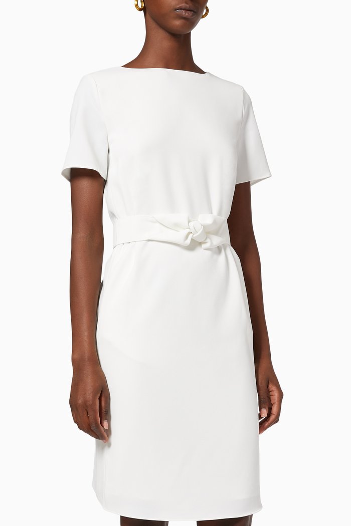 

Belted Short Dress in Crepe, White