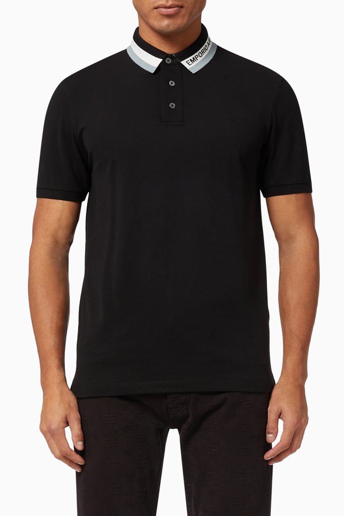 

EA Tape Polo Shirt in Cotton Piqué, Black