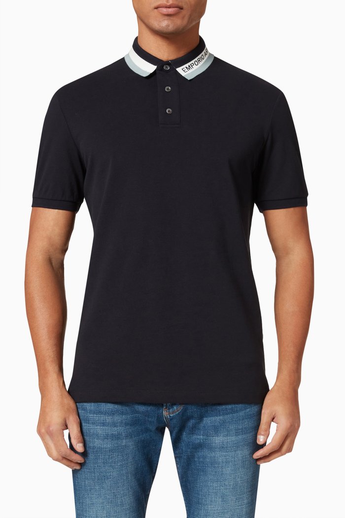 

EA Tape Polo Shirt in Cotton Piqué, Blue