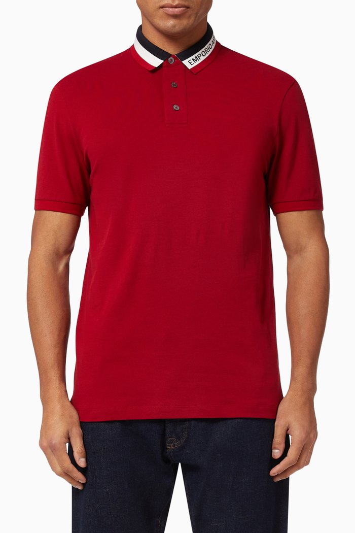 

EA Tape Polo Shirt in Cotton Piqué, Red