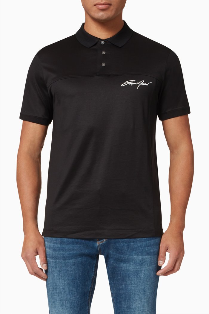 

EA Signature Polo Shirt in Lyocell & Cotton, Black