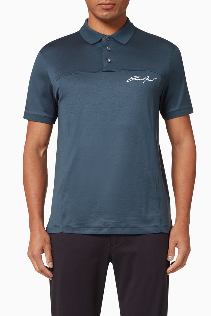 

EA Signature Polo Shirt in Lyocell & Cotton, Blue