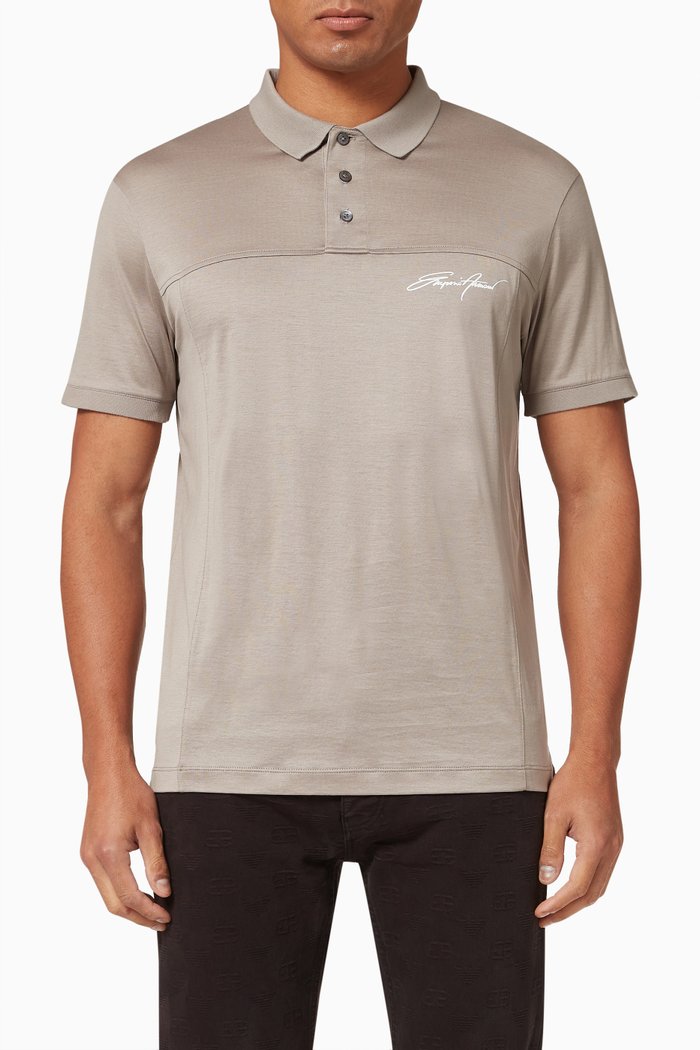 

EA Signature Polo Shirt in Lyocell & Cotton, Grey