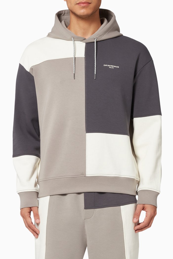 

Colourblock Hoodie in Cotton Jersey, Grey