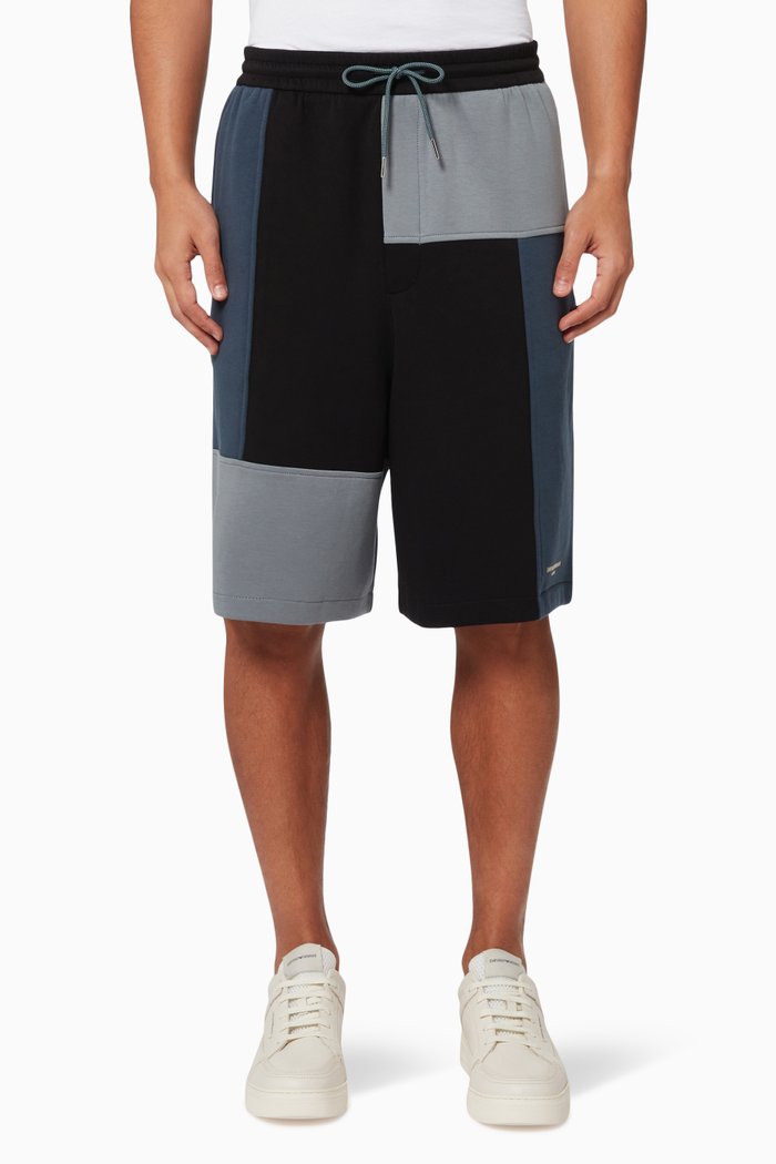 

Colorblock Sweat Shorts in Cotton Jersey, Blue