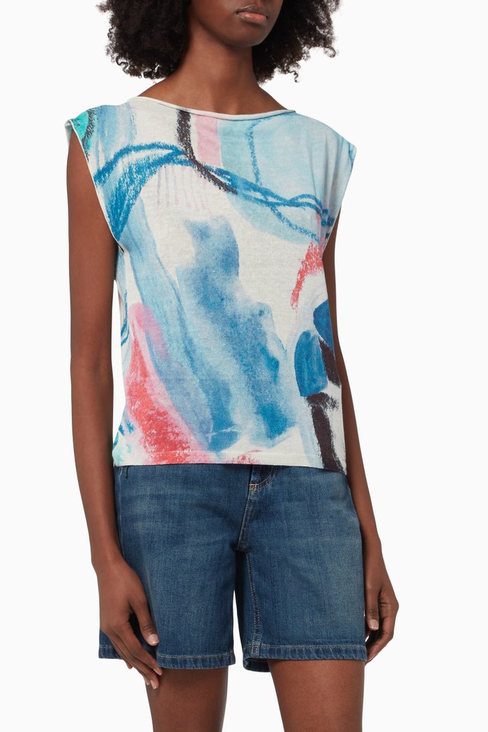 

Printed Top in Jersey, Blue