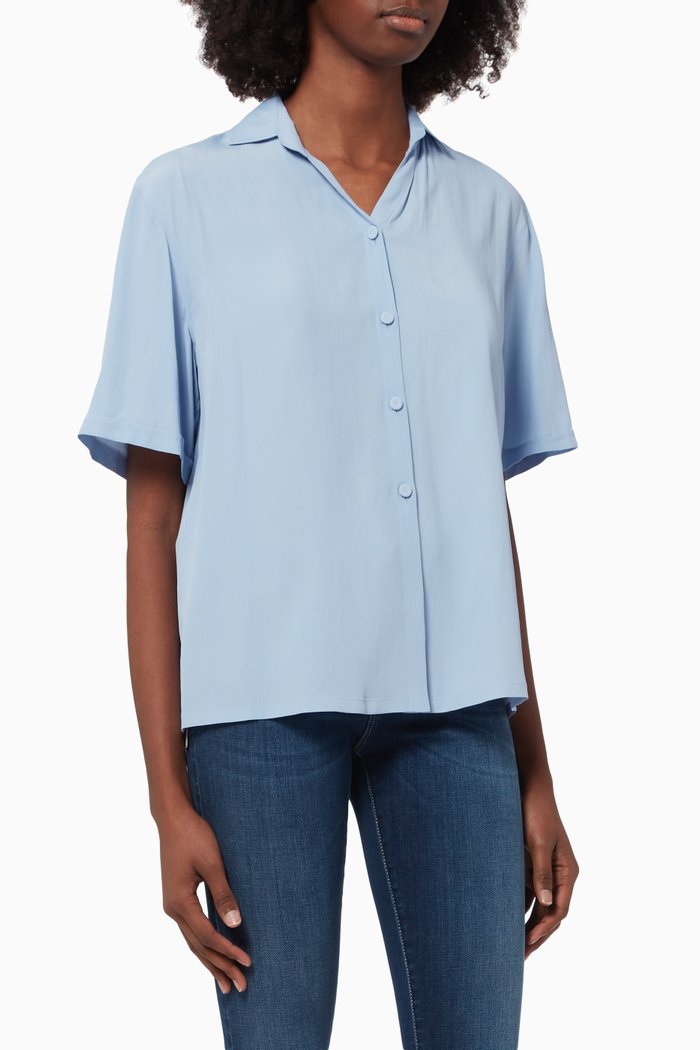 Button Back Shirt in Crepe de Chine & Silk, Purple