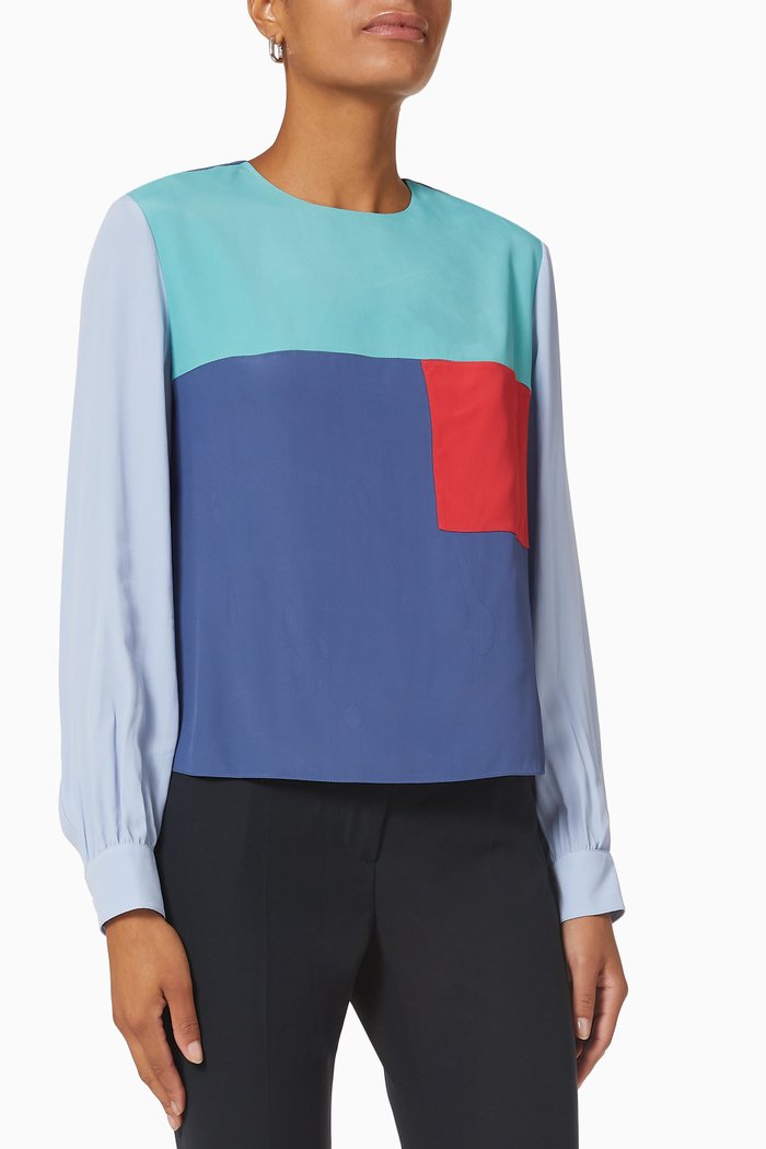 

Contrast Color Top in Crepe De Chine, Multicolour