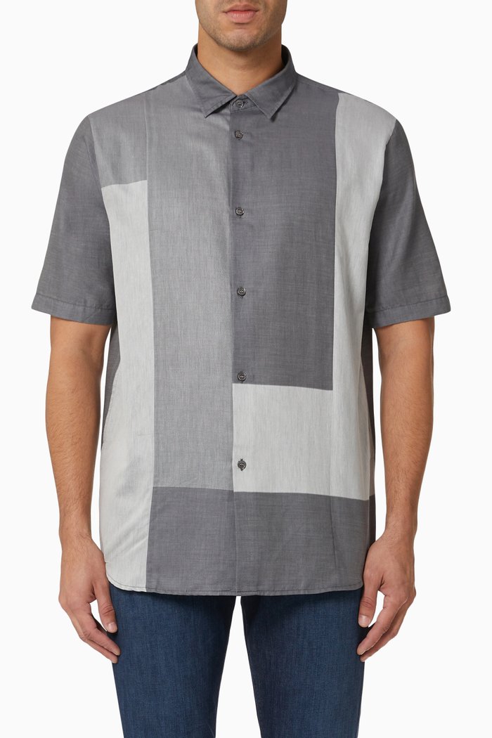 

Colour Block Shirt in Cotton, Grey