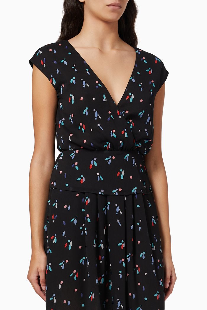 

Drop-print Top in Creponne, Black