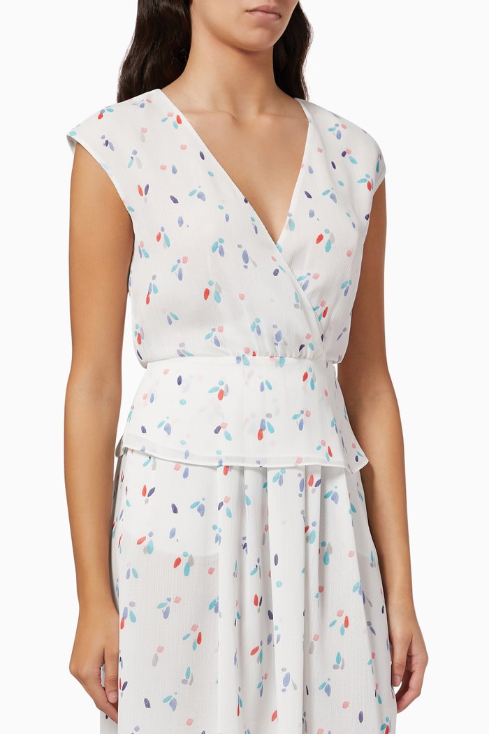Drop-print Top in Creponne, White